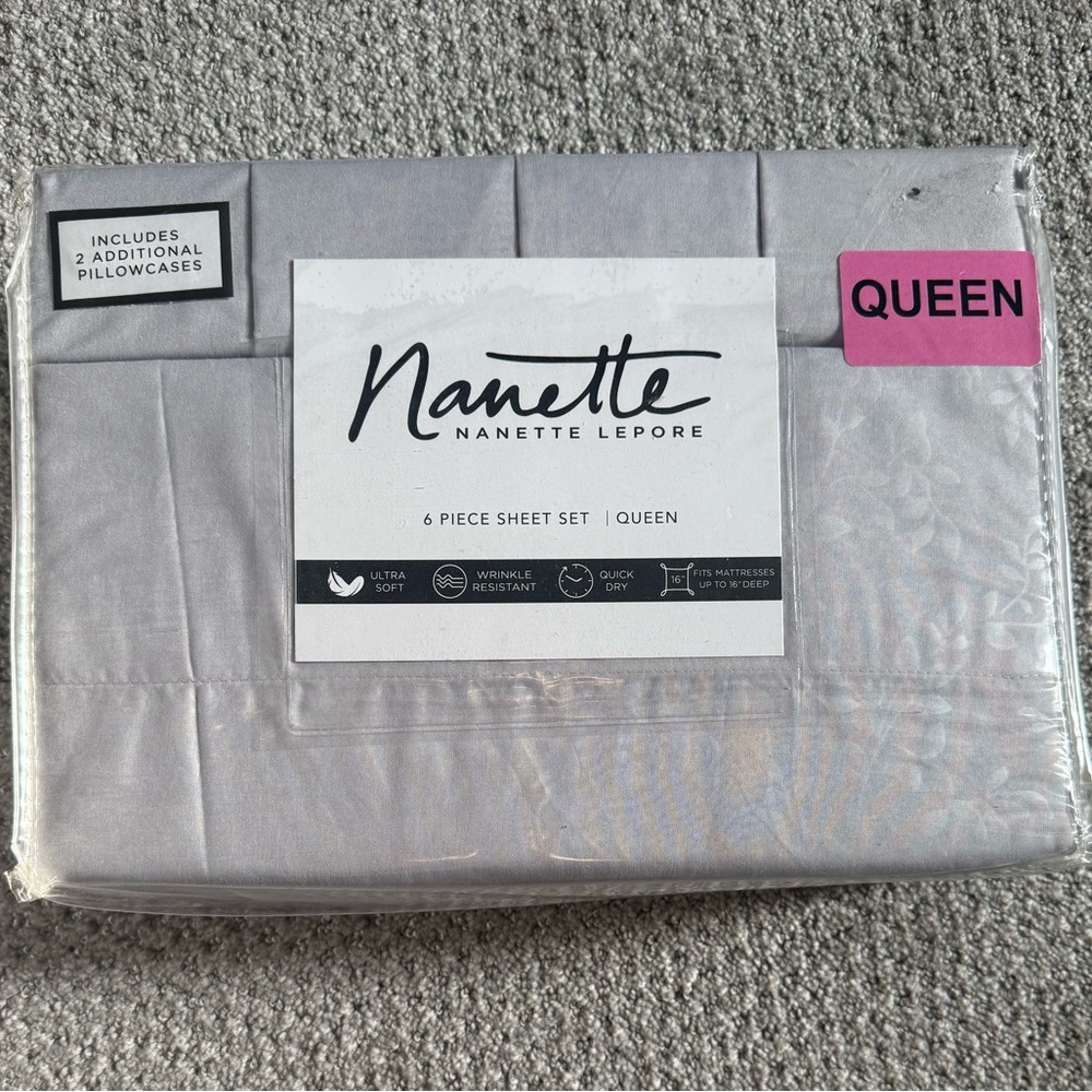 Nanette Lepore Light Grey Queen Sheet Set NWT